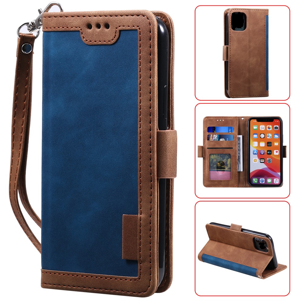 Retro Splicing Style Wallet Stand Leather Phone Case for iPhone 11 6.1 inch - Blue-1