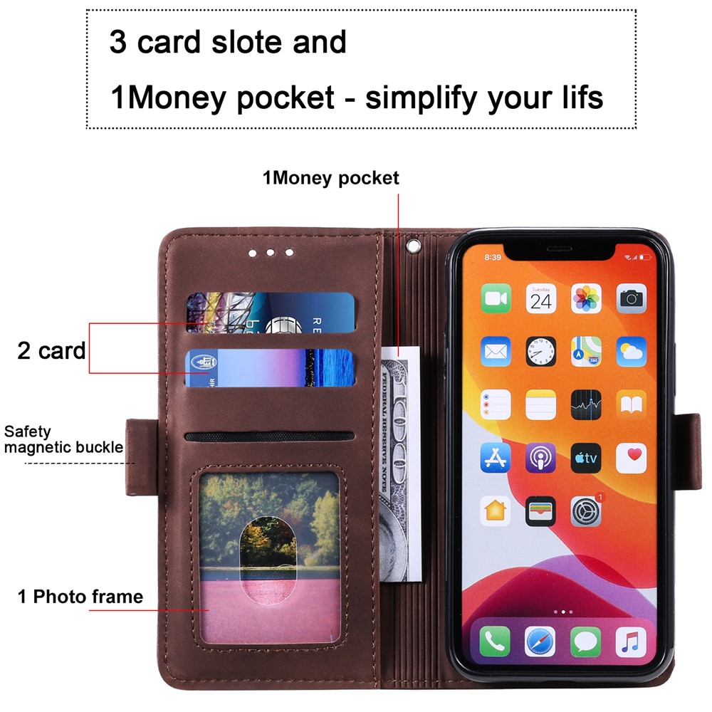 Retro Spleißstil Wallet Stand Leder Telefon Hülle Für Iphone 11 6,1 Zoll - Blau-10