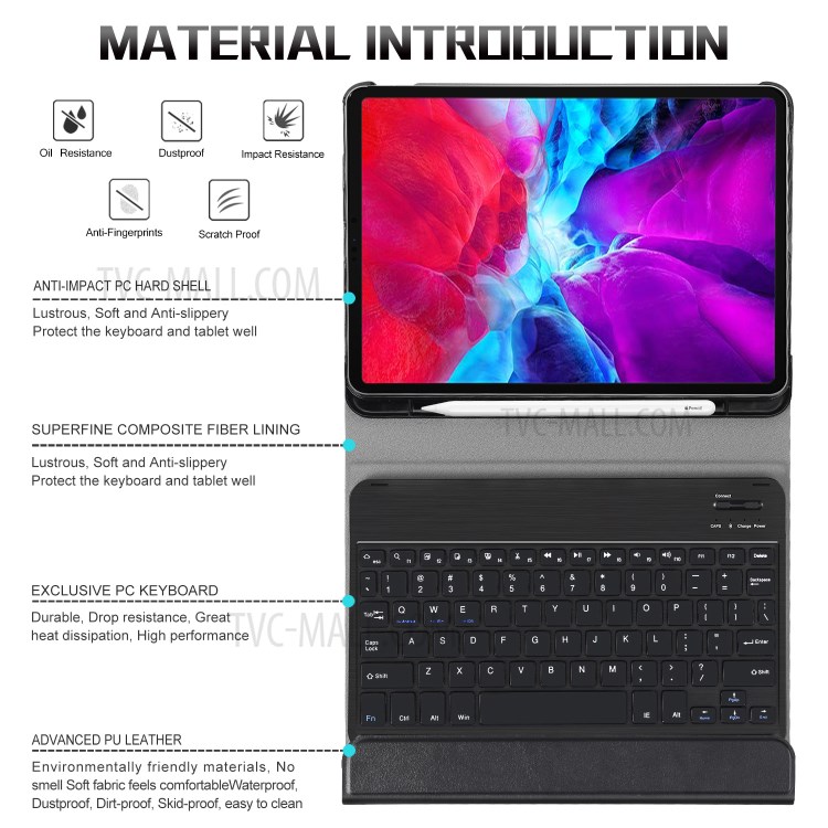 For Apple iPad Pro 11-inch (2020) Bluetooth Keyboard and Detachable Leather Cover - Black-3