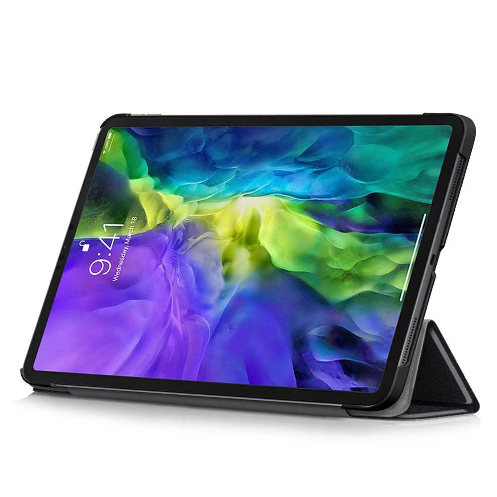 Litch Skin PU Leder Tri-fold Stand Tablet Hülle Für Ipad Pro 11-zoll (2020) /(2018) - Schwarz