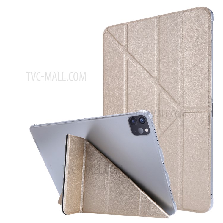 Texture Soie Cuir Support Origami Cas À Puce Pour IPad Pro 12,9 Pouces (2020) - Or-1