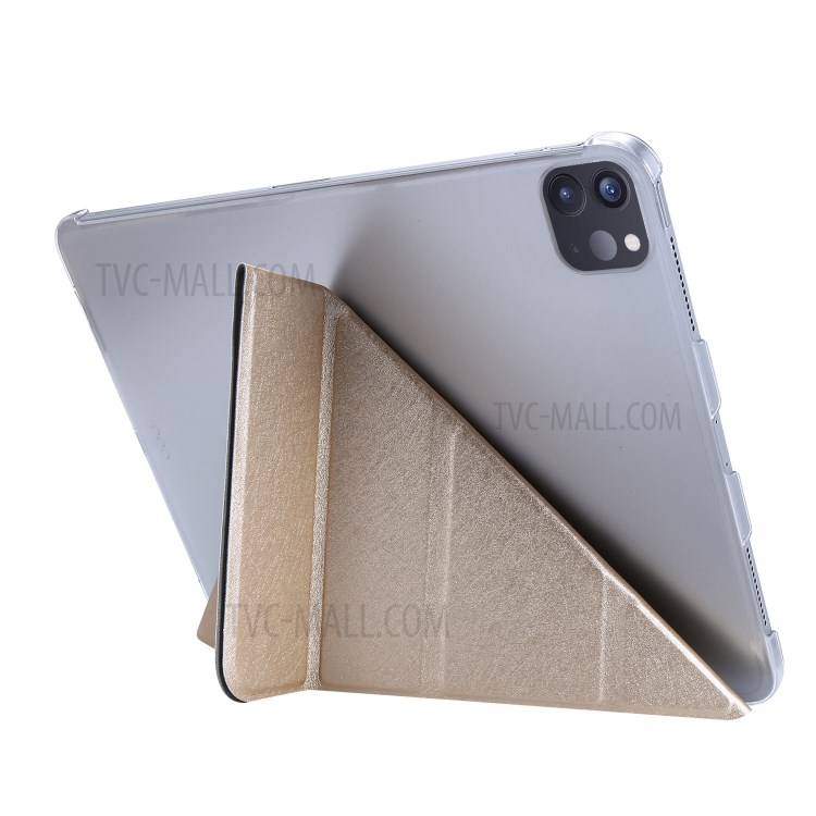 Texture Soie Cuir Support Origami Cas À Puce Pour IPad Pro 12,9 Pouces (2020) - Or-3
