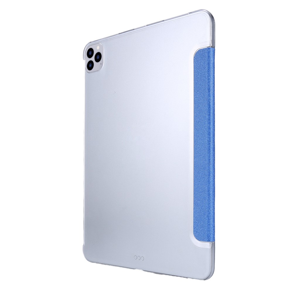 Textura de Seda Tri Dobrável PU PU Chelha de Combleto de Combato Para Ipad Pro de 12.9 Polegras (2020) /(2018) - Céu Azul