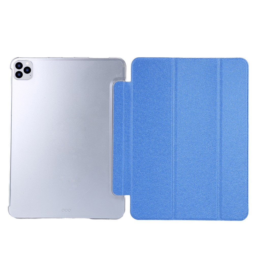 Textura de Seda Tri Dobrável PU PU Chelha de Combleto de Combato Para Ipad Pro de 12.9 Polegras (2020) /(2018) - Céu Azul