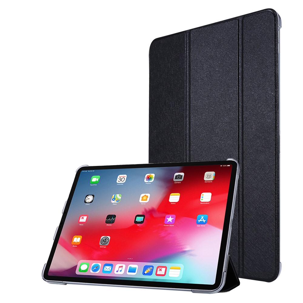 Silk Texture Tri-fold Stand PU Leather Flip Tablet Shell for iPad Pro 12.9-inch (2020) / (2018) - Black-1