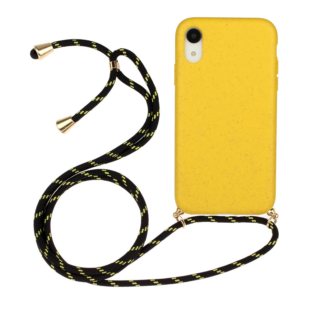 For iPhone XR 6.1 inch Biodegradable Wheat Straw Soft TPU Protective Phone Case with Multi-function Strap - Yellow