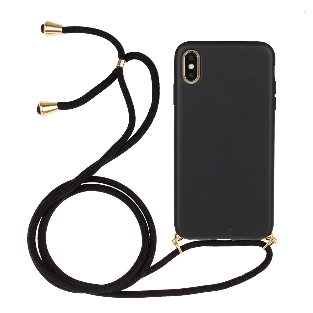 Environmental Natural Wheat Straw Soft TPU Phone Protection Cover with Multi-function Strap for iPhone XS Max 6.5 inch - Black