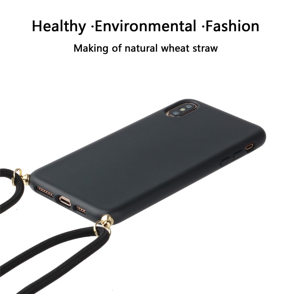 Pour Iphone x / xs 5,8 Pouces Biodégradable Blé Paille Soft TPU Téléphone Avec Sangle Multifonction - le Noir