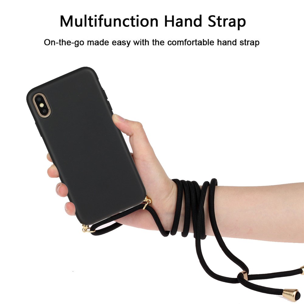 Pour Iphone x / xs 5,8 Pouces Biodégradable Blé Paille Soft TPU Téléphone Avec Sangle Multifonction - le Noir