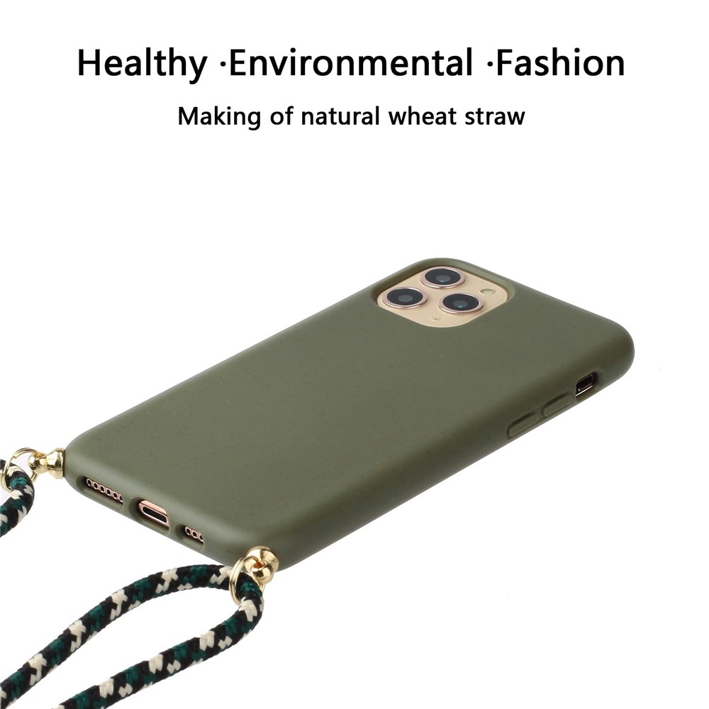 Shell Del Teléfono de la Tapa de Tpu Suave de Paja de Trigo Natural Con Correa Multifunción Para Iphone 11 Pro Max 6.5 Pulgadas - Verde