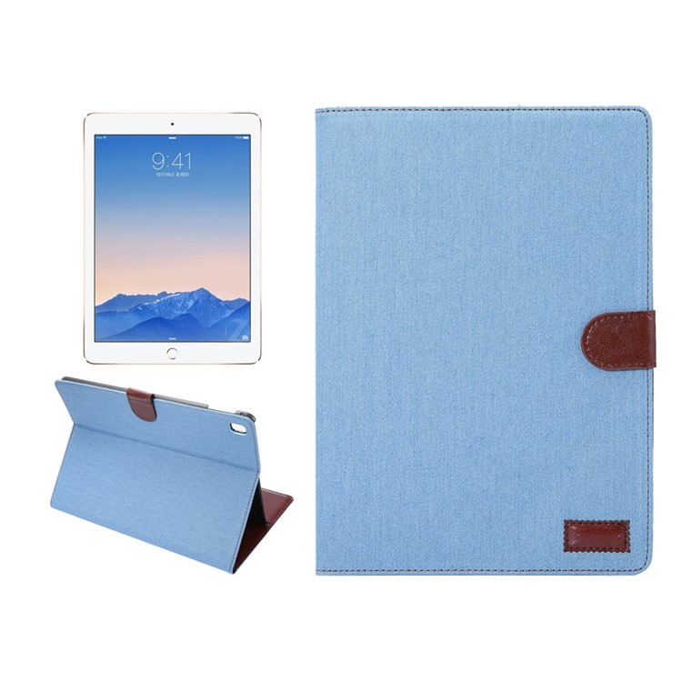 Jeans Cloth Skin Wallet Smart Leather Case for iPad Pro 9.7 - Light Blue-1