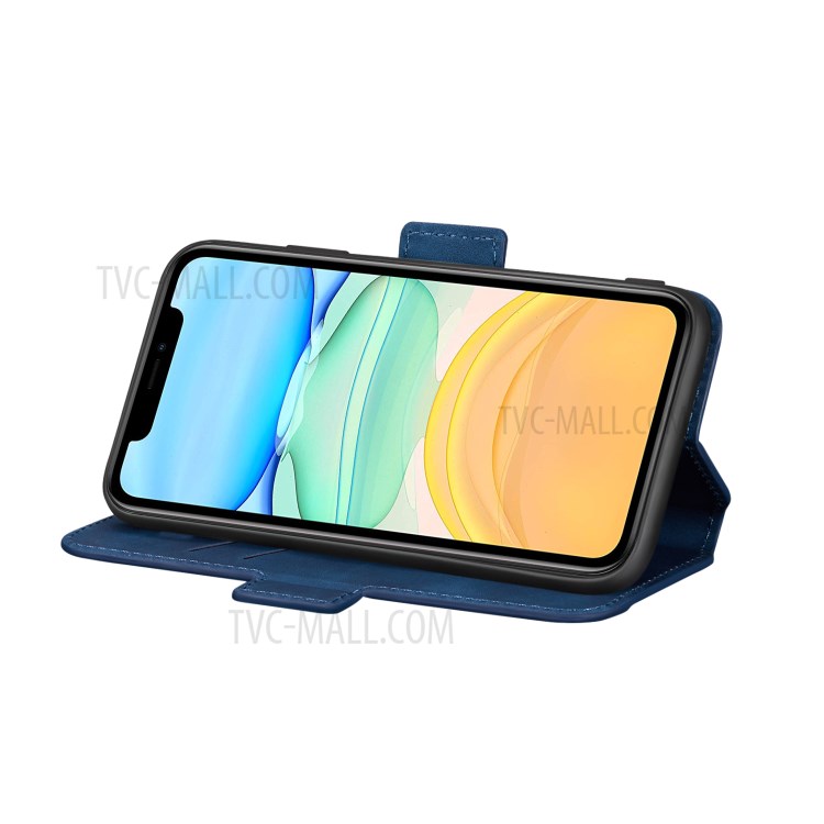 Retro-Stil Spleißen Matte Leder-Kartenhalterkasten Für Iphone 11 6.1 Zoll - Blau-4