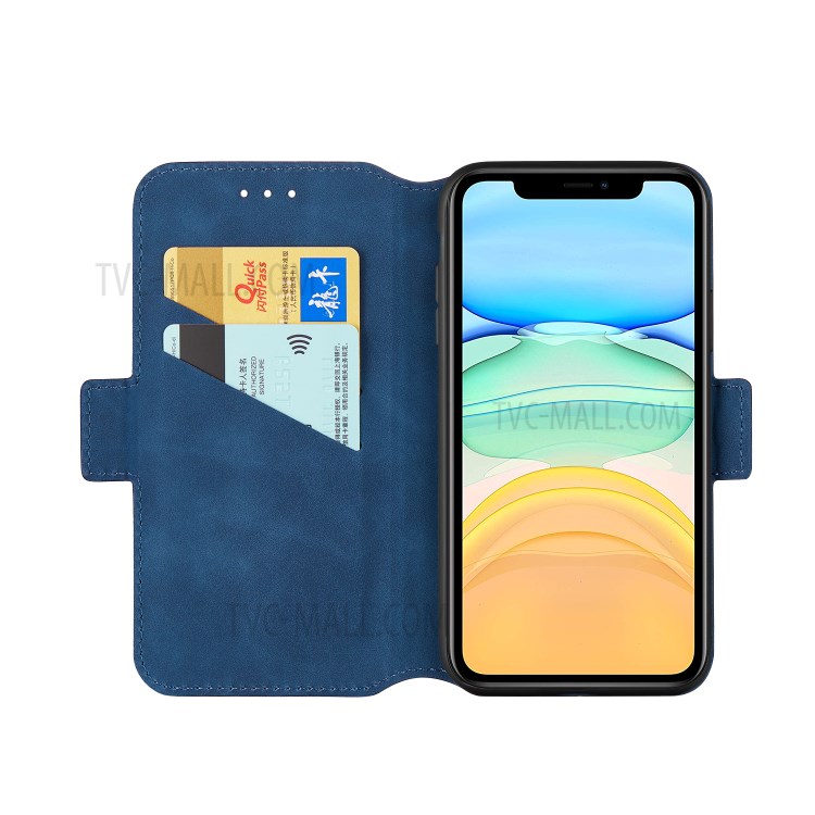 Retro-Stil Spleißen Matte Leder-Kartenhalterkasten Für Iphone 11 6.1 Zoll - Blau-6