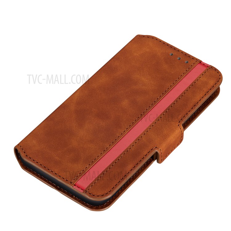 Retro-Stil Spleißen Matte Leder-Kartenhalterkasten Für Iphone 11 6.1 Zoll - Braun-3