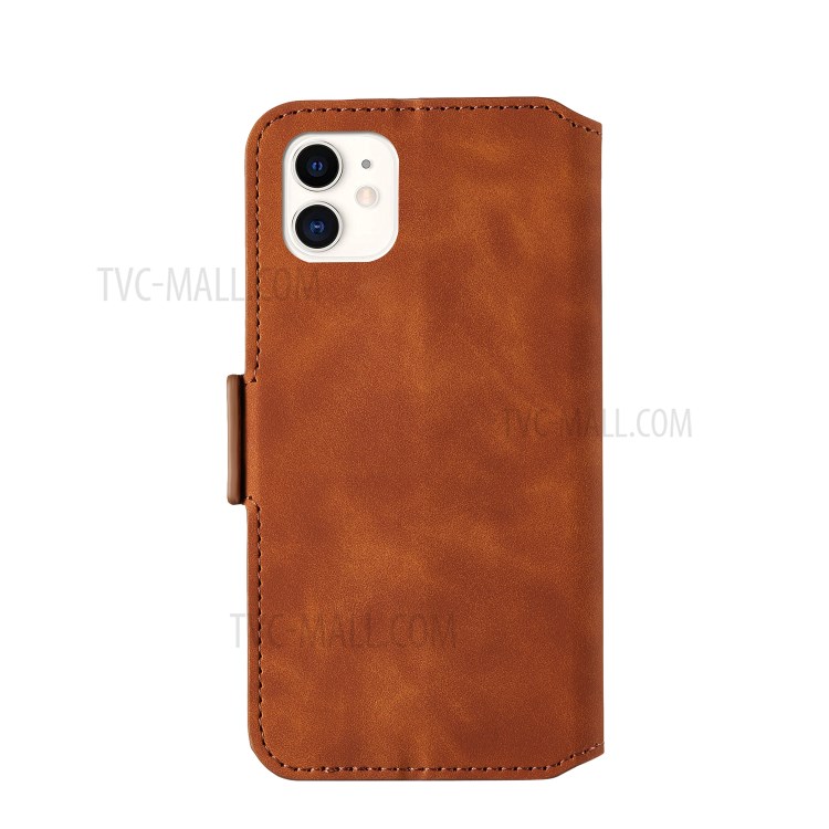 Retro-Stil Spleißen Matte Leder-Kartenhalterkasten Für Iphone 11 6.1 Zoll - Braun-5