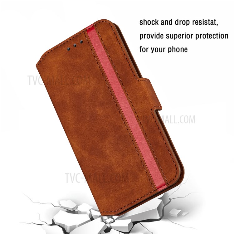 Retro-Stil Spleißen Matte Leder-Kartenhalterkasten Für Iphone 11 6.1 Zoll - Braun-9