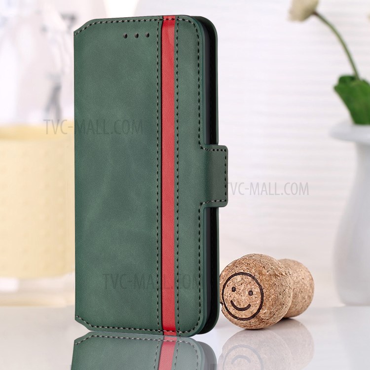 Retro-Stil Spleißen Matte Leder-Kartenhalterkasten Für Iphone 11 6.1 Zoll - Grün-12