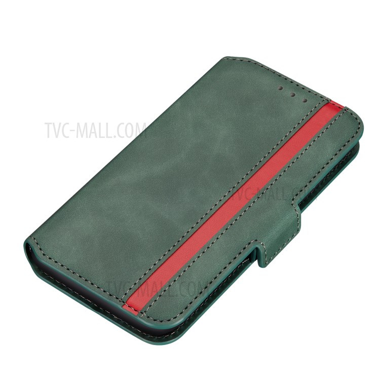 Retro-Stil Spleißen Matte Leder-Kartenhalterkasten Für Iphone 11 6.1 Zoll - Grün-3