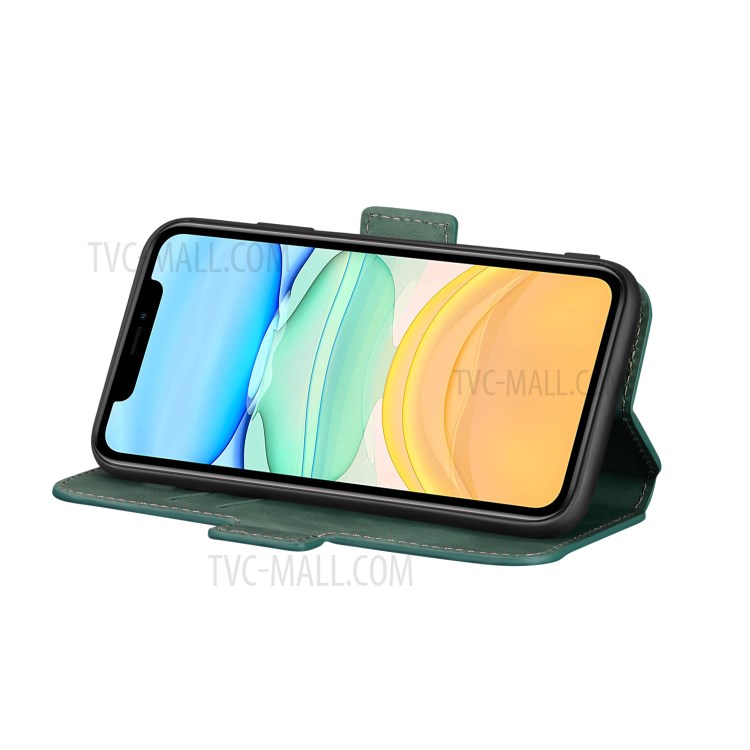 Retro-Stil Spleißen Matte Leder-Kartenhalterkasten Für Iphone 11 6.1 Zoll - Grün-4