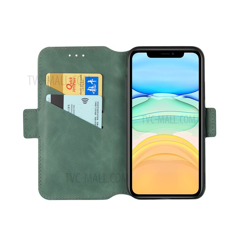 Retro-Stil Spleißen Matte Leder-Kartenhalterkasten Für Iphone 11 6.1 Zoll - Grün-6