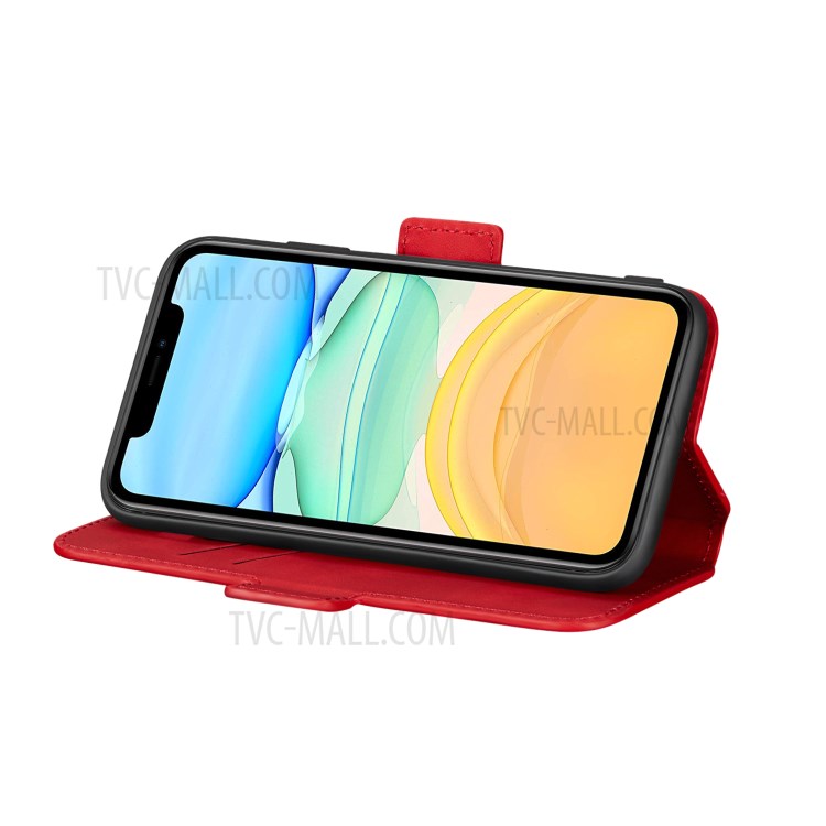 Retro-Stil Spleißen Matte Leder-Kartenhalterkasten Für Iphone 11 6.1 Zoll - Rot-4