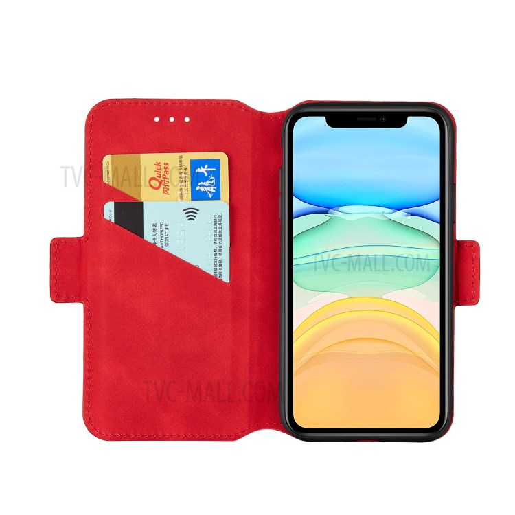 Retro-Stil Spleißen Matte Leder-Kartenhalterkasten Für Iphone 11 6.1 Zoll - Rot-6