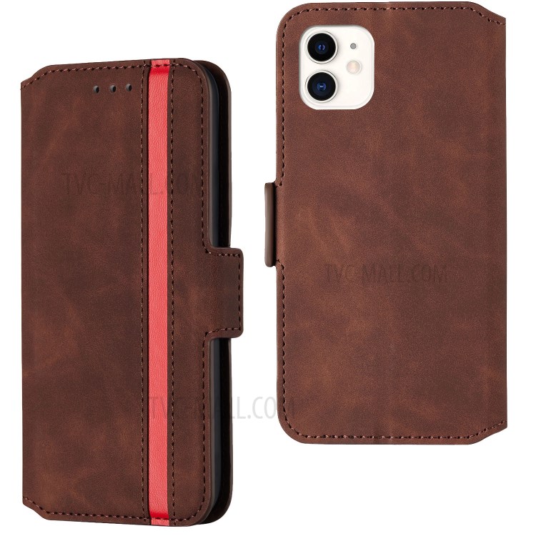 Retro-Stil Spleißen Matte Leder-Kartenhalterkasten Für Iphone 11 6.1 Zoll - Kaffee-1
