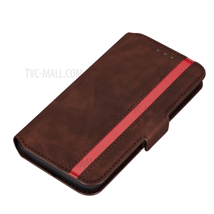 Retro-Stil Spleißen Matte Leder-Kartenhalterkasten Für Iphone 11 6.1 Zoll - Kaffee-3