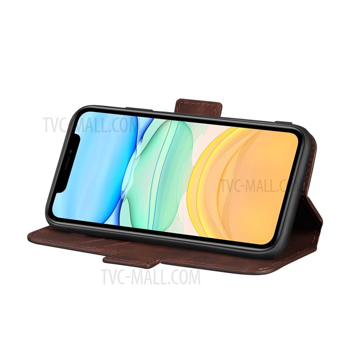 Retro-Stil Spleißen Matte Leder-Kartenhalterkasten Für Iphone 11 6.1 Zoll - Kaffee-4