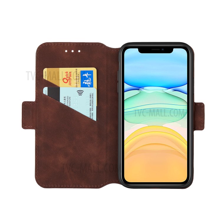 Retro-Stil Spleißen Matte Leder-Kartenhalterkasten Für Iphone 11 6.1 Zoll - Kaffee-6
