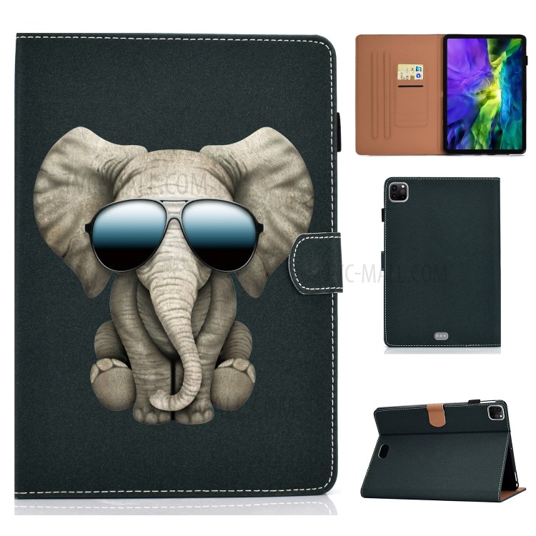 Pattern Printing Card Slots Flip Leather Phone Shell for iPad Pro 11-inch (2020) - Elephant with Glasses-1