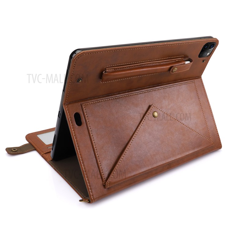 Enveloppe Portefeuille De Style Shell Tablette En Cuir Stand Avec Fente Stylo Pour Ipad Pro 12,9 Pouces (2020) - Marron-2