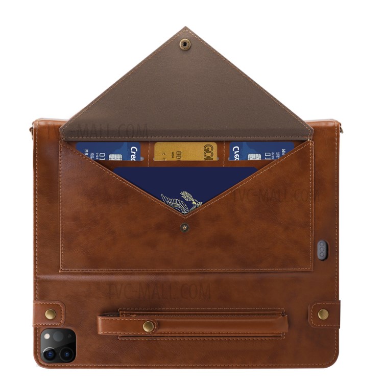 Enveloppe Portefeuille De Style Shell Tablette En Cuir Stand Avec Fente Stylo Pour Ipad Pro 12,9 Pouces (2020) - Marron-3