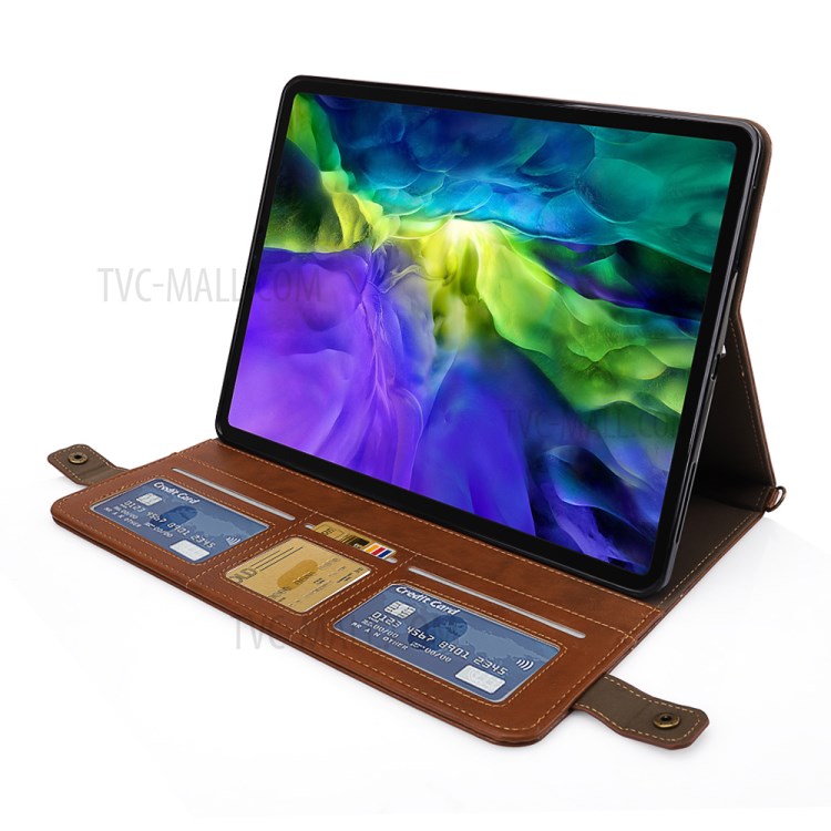 Enveloppe Portefeuille De Style Shell Tablette En Cuir Stand Avec Fente Stylo Pour Ipad Pro 12,9 Pouces (2020) - Marron-6