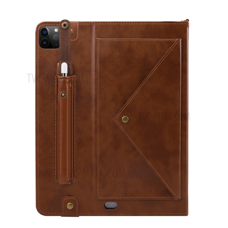 Enveloppe Portefeuille De Style Shell Tablette En Cuir Stand Avec Fente Stylo Pour Ipad Pro 12,9 Pouces (2020) - Marron-7