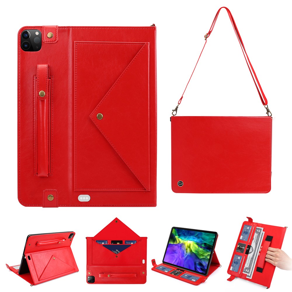 Envelop Style Wallet Stand Leather Tablet Shell with Pen Slot for iPad Air (2020) / Pro 11-inch (2022)(2021)(2020)(2018) - Red
