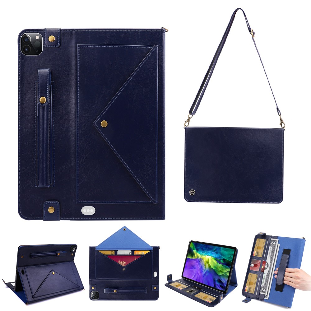 Envelop Style Wallet Stand Leather Tablet Shell with Pen Slot for iPad Air (2020) / Pro 11-inch (2022)(2021)(2020)(2018) - Dark Blue