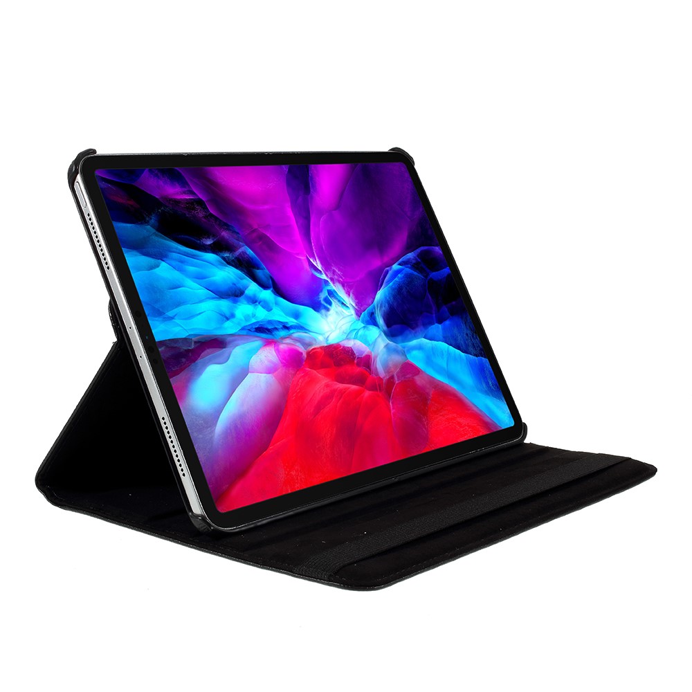 Couvercle de Boîtier en Cuir Litchi Skin Avec Support Rotatif à 360 Pour Ipad Pro 12,9 Pouces (2020) (2018) - le Noir