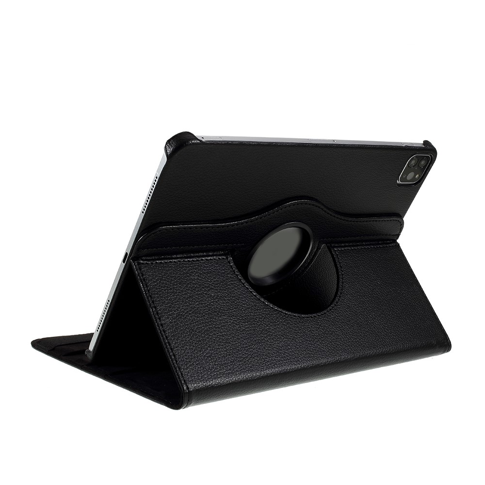 Couvercle de Boîtier en Cuir Litchi Skin Avec Support Rotatif à 360 Pour Ipad Pro 12,9 Pouces (2020) (2018) - le Noir