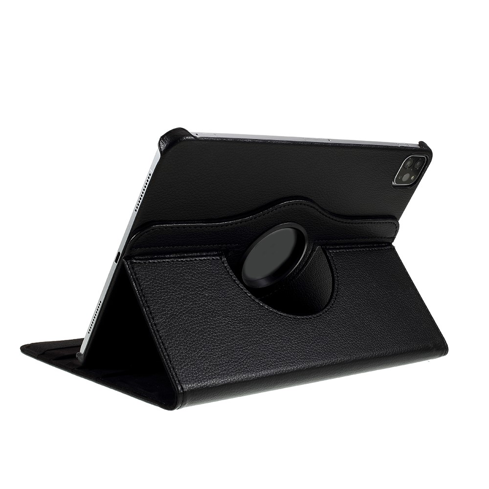 Couvercle de Boîtier en Cuir Litchi Skin Avec Support Rotatif à 360 Pour Ipad Pro 12,9 Pouces (2020) (2018) - le Noir