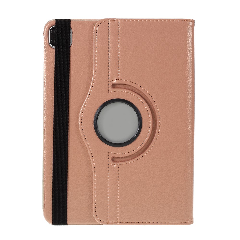 Litchi Skin Leather Case Cover with 360 Rotating Stand for iPad Pro 12.9 (2022) (2021) (2020) (2018) - Rose Gold