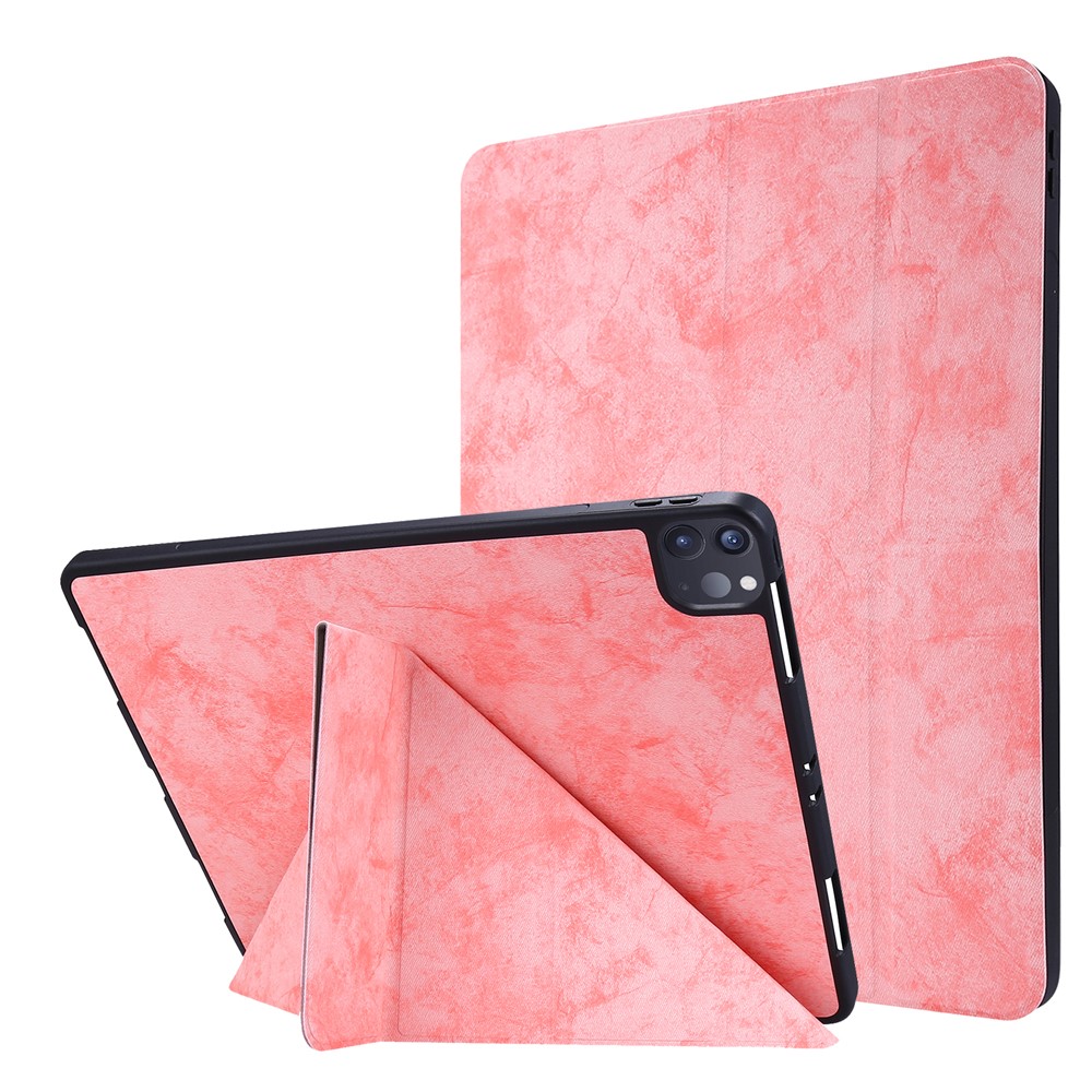 Retro Style Origami Smart Leather Stand Tablet Case for iPad Pro 12.9 (2022) (2021) (2020) - Pink