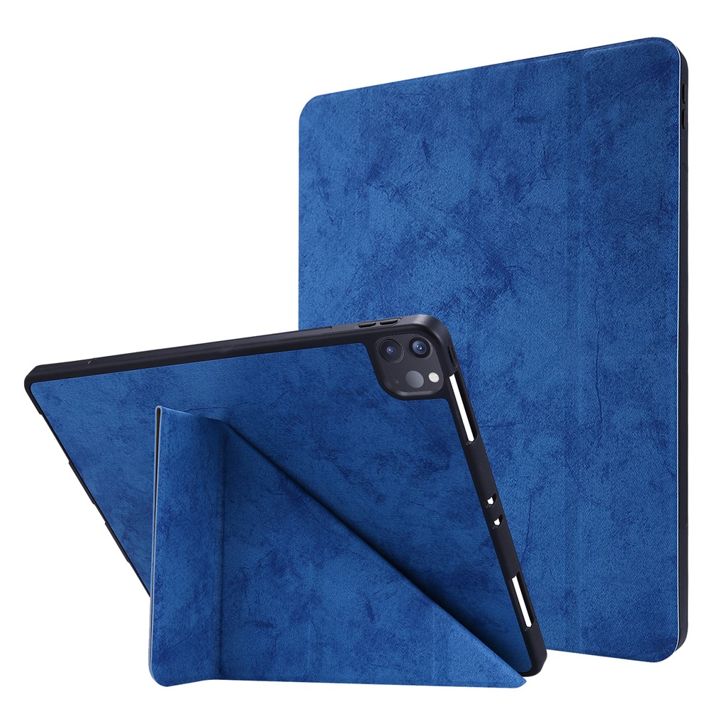 Retro Style Origami Smart Leather Stand Tablet Case for iPad Pro 12.9 (2022) (2021) (2020) - Dark Blue