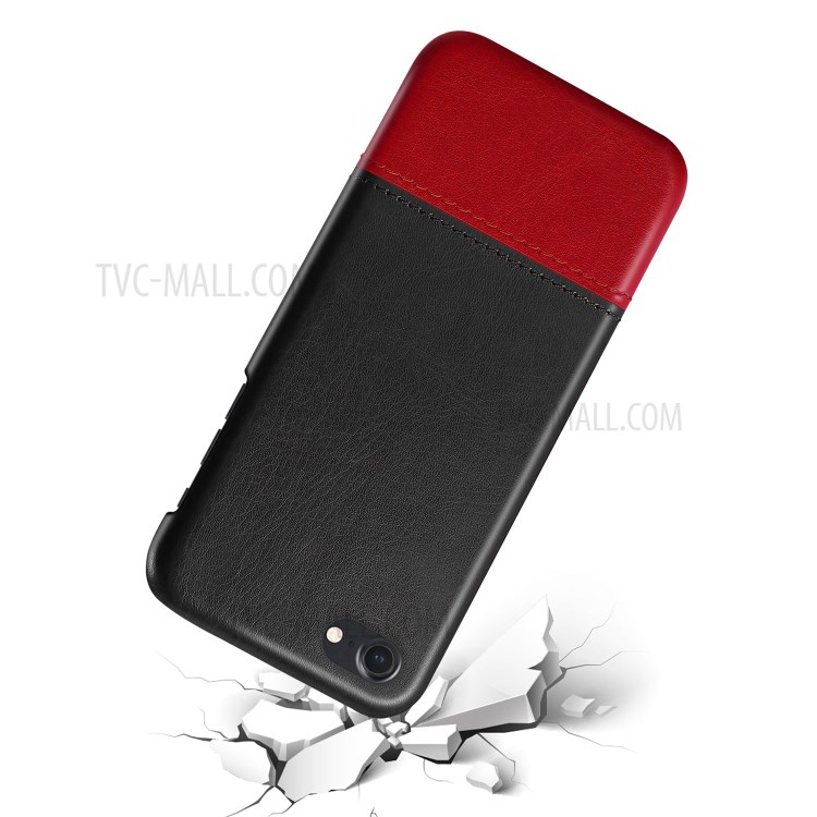 KSQ Dual-color Splicing PU Leather Coated PC Back Case for iPhone SE 2 - Black/Wine Red-5