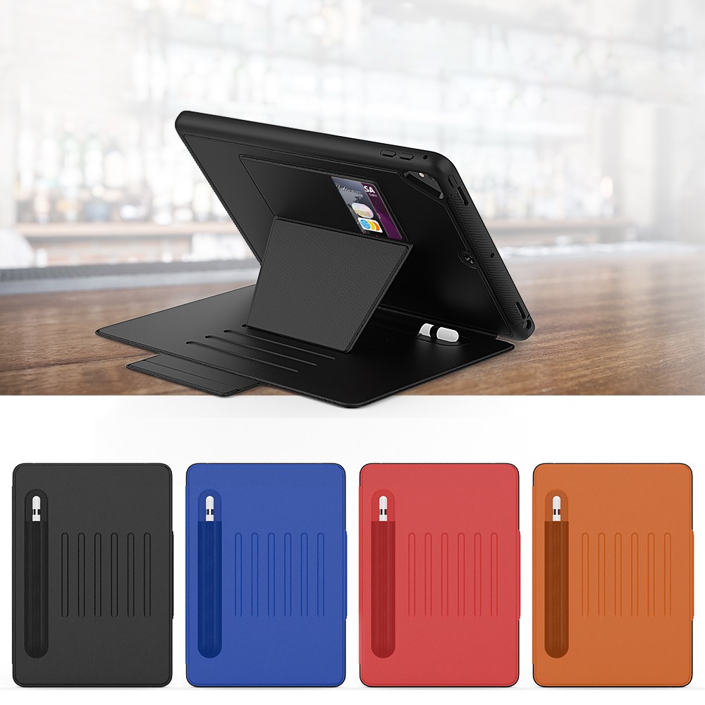 Creative Magnetic Multi-angle Stand Card Holder Leather Tablet Shell with Stylus Slot for iPad 9.7-inch (2018)/(2017) - Black-7