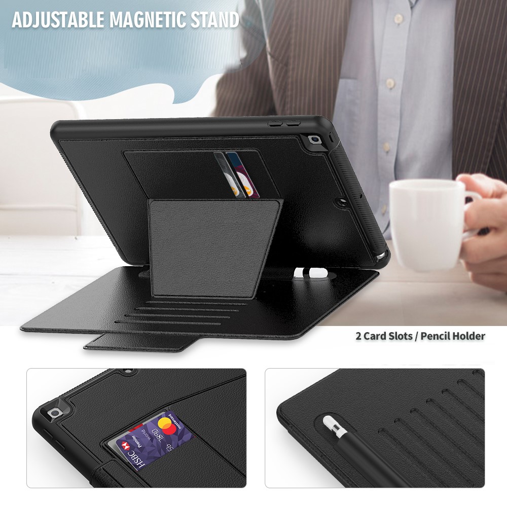 Creative Magnetic Multi-angle Stand Card Holder Leather Tablet Case with Stylus Slot for iPad 10.2 (2019) - Black-4