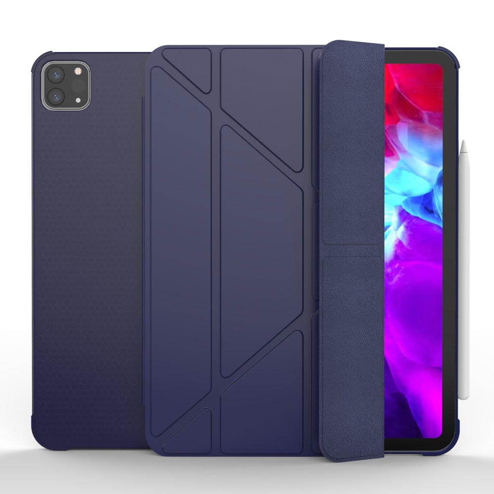 For iPad Pro 11-inch (2021)(2020)(2018) Tri-fold Stand Leather Protective Tablet Cover Case with Pen Slot - Dark Blue