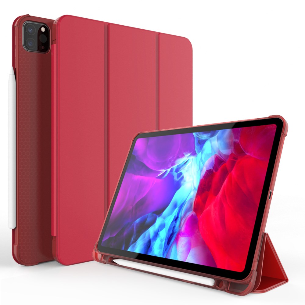 Tri-fold Stand Smart Leather Case with Pen Slot for iPad Pro 11-inch (2021)(2020)(2022) - Red