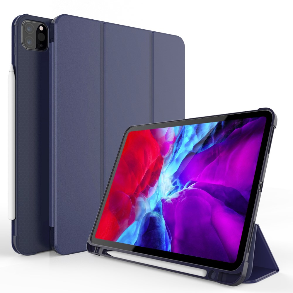 Tri-fold Stand Smart Leather Case with Pen Slot for iPad Pro 11-inch (2021)(2020)(2022) - Dark Blue