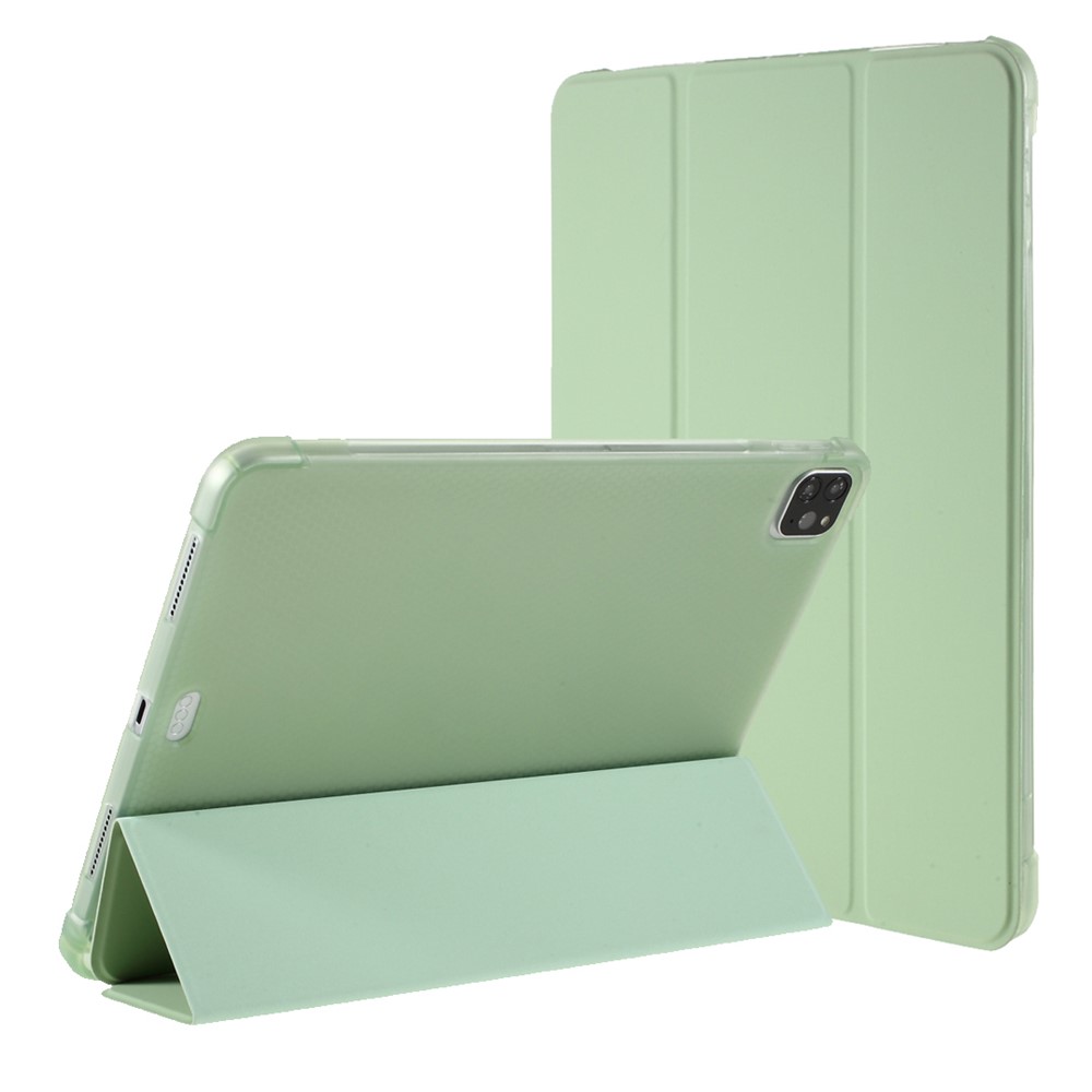 Tri-fold Stand Smart Leather Tablet Case with Pen Slot for iPad Pro 11-inch (2021)(2020)(2022) - Light Green
